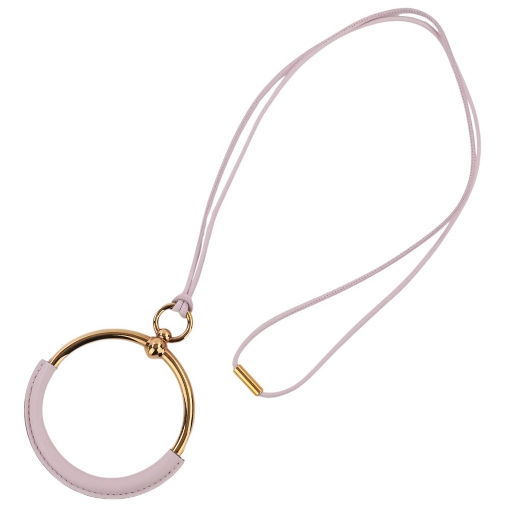 HERMES Loop Grand Necklace, Gold Color, Light Pink (Mauve Sylvestre), Women's